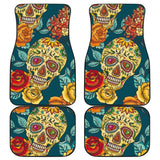 2 Pcs - Day Of The Dead Sugar Skulls Car Mats 101819 - YourCarButBetter