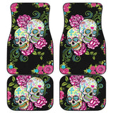4 Pcs Sugar Skull Car Mats - Day Of The Dead Car Mats 101819 - YourCarButBetter