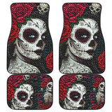 4 Pcs Sugar Skull Girl Car Mat 101819 - YourCarButBetter