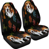 Adorable Beagle Car Seat Covers Black With Multicolor Paws 094209 - YourCarButBetter