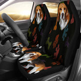 Adorable Beagle Car Seat Covers Black With Multicolor Paws 094209 - YourCarButBetter