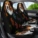 Adorable Beagle Car Seat Covers Black With Multicolor Paws 094209 - YourCarButBetter