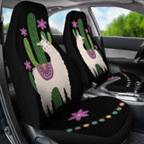 Alpaca Car Seat Covers Boho Hippie Style Cactus And Flowers Desert Motif Purple And Black 102802 - YourCarButBetter