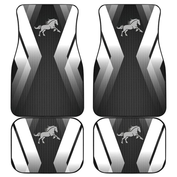 Amazing Black Silver Horse Mustang Custom Metallic Style Printed Car Floor Mats 211407 - YourCarButBetter