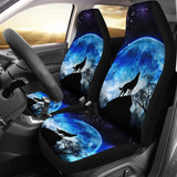 Amazing Gift Ideas Blue Full Moon Wolf Howling Car Seat Covers 211701 - YourCarButBetter