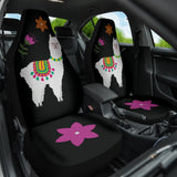 Amazing Llama Chalky Style Black Flowers Car Seat Covers Custom 1 211001 - YourCarButBetter