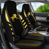 Amazing Yellow Black Horse Mustang Custom Metallic Style Printed Car Seat Covers 211407 - YourCarButBetter