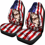 America Flag And Cat - Car Seat Covers 112428 - YourCarButBetter