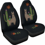 Brown Llama Car Seat Covers Chalky Style Cactus And Flower Design Printed On Black Fabric 105905 - YourCarButBetter