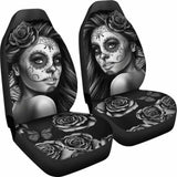 Calavera Girl - B/W - Car Seat Covers 101807 - YourCarButBetter