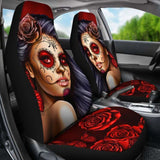 Calavera Girl - Red - Car Seat Covers 101807 - YourCarButBetter