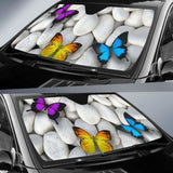 Colorful Butterflies White Stones Hd Car Sun Shade 172609 - YourCarButBetter