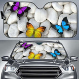 Colorful Butterflies White Stones Hd Car Sun Shade 172609 - YourCarButBetter