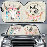 Wild And Free Dark Tan Boho Cow Skull Car Auto Sun Shades 211201