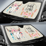 Wild And Free Dark Tan Boho Cow Skull Car Auto Sun Shades 211201