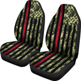 Green Themed American Flag Thin Red Line Car Seat Covers 211803 - YourCarButBetter