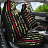 Green Themed American Flag Thin Red Line Car Seat Covers 211803 - YourCarButBetter