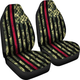 Green Themed American Flag Thin Red Line Car Seat Covers 211803 - YourCarButBetter