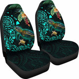 Hawaii Tiki Polynesian Car Seat Cover - Turtle Mix Hibiscus Turquoise Awesome 091114 - YourCarButBetter