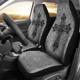 Mystic Celtic Cross With Knot Black Themed Car Seat Covers 210301 - YourCarButBetter