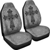 Mystic Celtic Cross With Knot Black Themed Car Seat Covers 210301 - YourCarButBetter