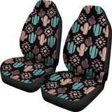 Pastel Turquoise And Rose Cactus Boho Pattern On Black Car Seat Covers 174510 - YourCarButBetter