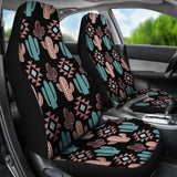 Pastel Turquoise And Rose Cactus Boho Pattern On Black Car Seat Covers 174510 - YourCarButBetter