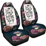 Proverbs 31:25 She Is Clothed With Strength And Dignity Custom Queen Crown And Multi Flowers Car Seat Covers 211305 - YourCarButBetter
