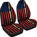 Red Themed American Flag Thin Green Line Car Seat Covers 211803 - YourCarButBetter