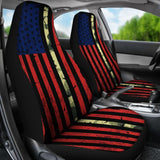 Red Themed American Flag Thin Green Line Car Seat Covers 211803 - YourCarButBetter