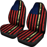 Red Themed American Flag Thin Green Line Car Seat Covers 211803 - YourCarButBetter