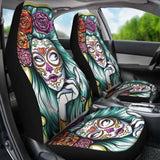 Set 2 Day Of The Dead Car Seat Cover Sugar Skulls 101207 - YourCarButBetter