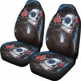 Set 2 Pcs Beautiful Girl Seat Cover Sugar Skulls 101207 - YourCarButBetter