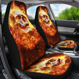 Set 2 Pcs Flaming Skull Fire Skull Seat Cover Sugar Skulls 101207 - YourCarButBetter