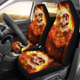 Set 2 Pcs Flaming Skull Fire Skull Seat Cover Sugar Skulls 101207 - YourCarButBetter