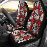 Set 2 Pcs Floral Sugar Skull Car Seat Covers 101207 - YourCarButBetter