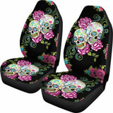 Set 2 Pcs Floral Sugar Skull Car Seat Covers 101207 - YourCarButBetter