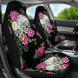 Set 2 Pcs Floral Sugar Skull Car Seat Covers 101207 - YourCarButBetter