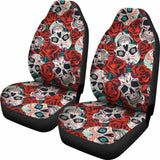 Set 2 Pcs Floral Sugar Skull Car Seat Covers 101207 - YourCarButBetter