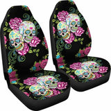 Set 2 Pcs Floral Sugar Skull Car Seat Covers 101207 - YourCarButBetter