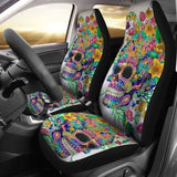 Set 2 Pcs Floral Sugar Skull Day Of The Dead Skull Car Seat Covers 101207 - YourCarButBetter