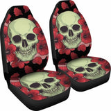 Set 2 Pcs Floral Sugar Skull Day Of The Dead Skull Car Seat Covers 101207 - YourCarButBetter