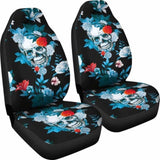 Set 2 Pcs Floral Sugar Skull Day Of The Dead Skull Car Seat Covers 101207 - YourCarButBetter