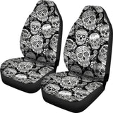 Set 2 Pcs Floral Sugar Skull Day Of The Dead Skull Car Seat Covers 101207 - YourCarButBetter
