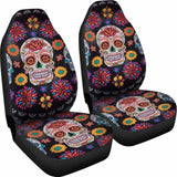 Set 2 Pcs Floral Sugar Skull Day Of The Dead Skull Car Seat Covers 101207 - YourCarButBetter