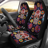 Set 2 Pcs Floral Sugar Skull Day Of The Dead Skull Car Seat Covers 101207 - YourCarButBetter