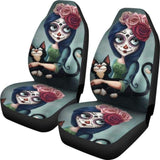 Set 2 Pcs Floral Sugar Skull Day Of The Dead Skull Car Seat Covers 101207 - YourCarButBetter