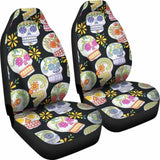 Set 2 Pcs Floral Sugar Skull Day Of The Dead Skull Car Seat Covers 101207 - YourCarButBetter