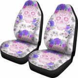 Set 2 Pcs Floral Sugar Skull Day Of The Dead Skull Car Seat Covers 101207 - YourCarButBetter