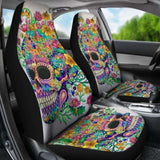 Set 2 Pcs Floral Sugar Skull Day Of The Dead Skull Car Seat Covers 101207 - YourCarButBetter
